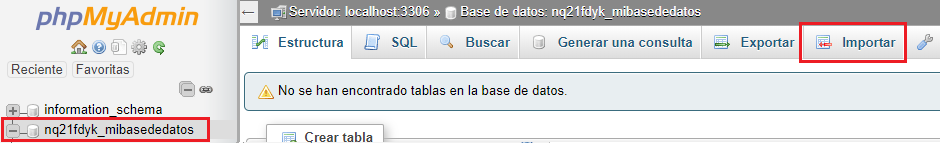 subir base de datos desde ordenador