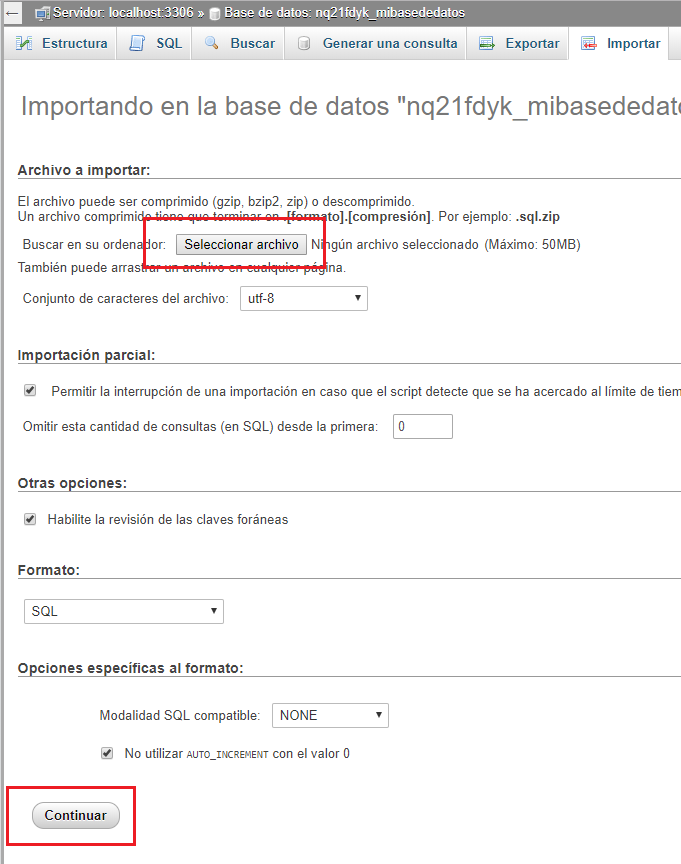 importar base de datos