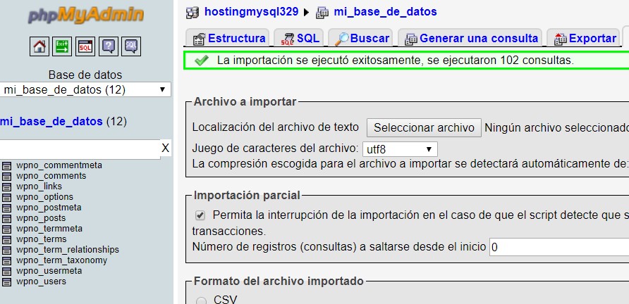 subir base de datos al hosting