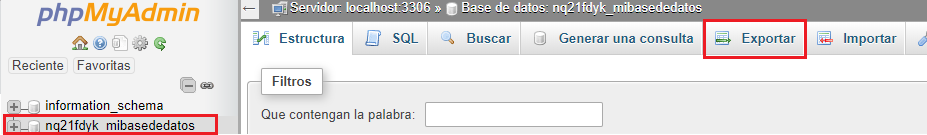 Bajar base de datos