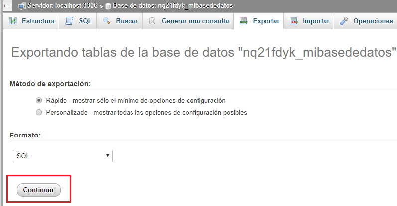 Bajar base de datos desde hosting a ordenador