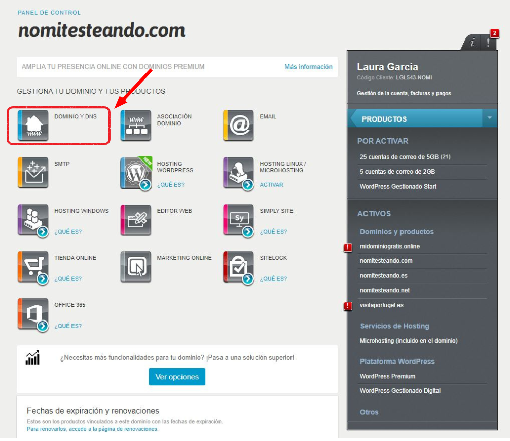 Icono para gestionar la configuración del dominio en Nominalia