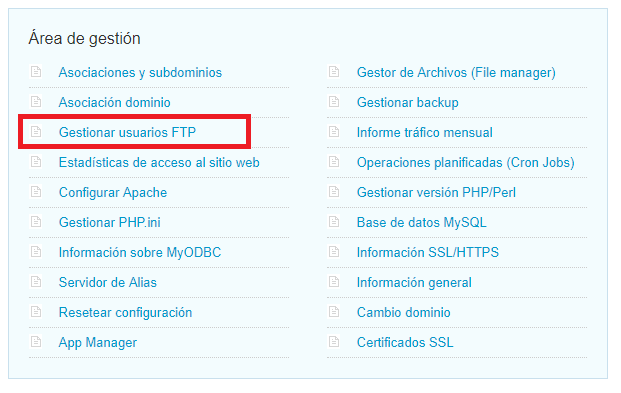 Crear cuenta ftp en hosting de Nominalia