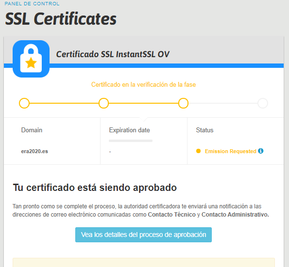 Pantalla para concluir la emisión del SSL