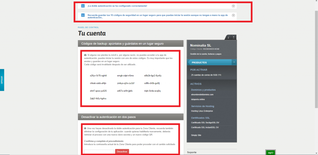 2FA nominalia activacion
