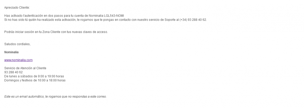 2FA email activacion