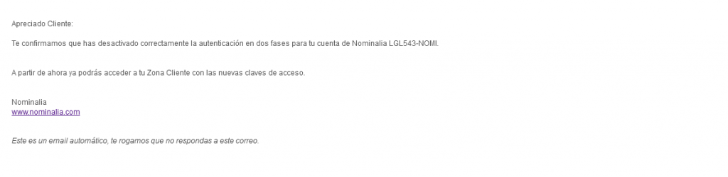 2FA email desactivacion