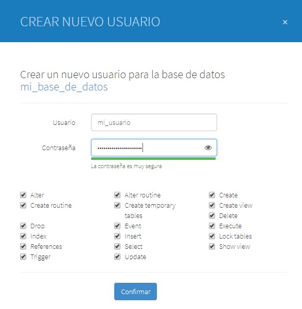 crear usuario nuevo database