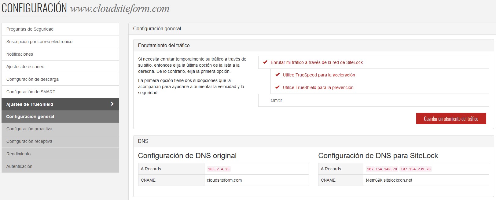 sitelock configuracion