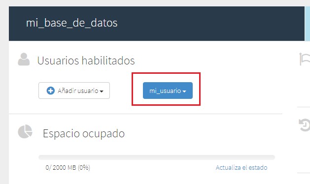 usuario creado en database