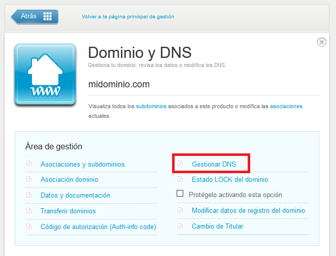 Gestionar DNS en Nominalia