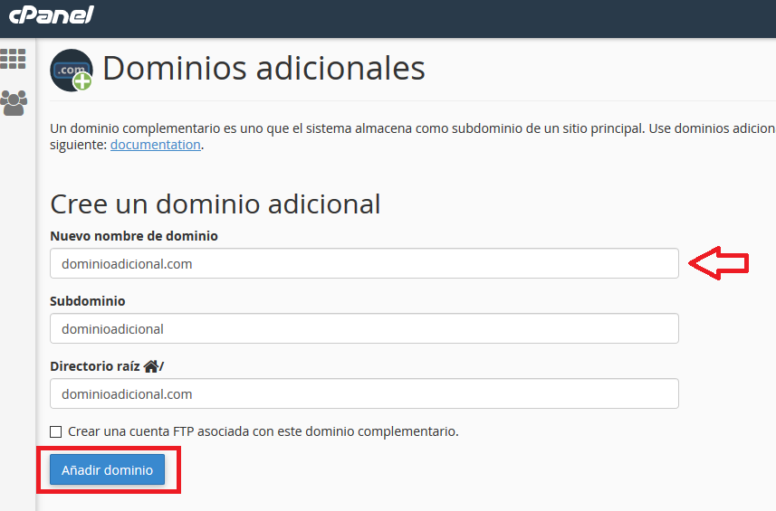 Añadir dominios en cpanel