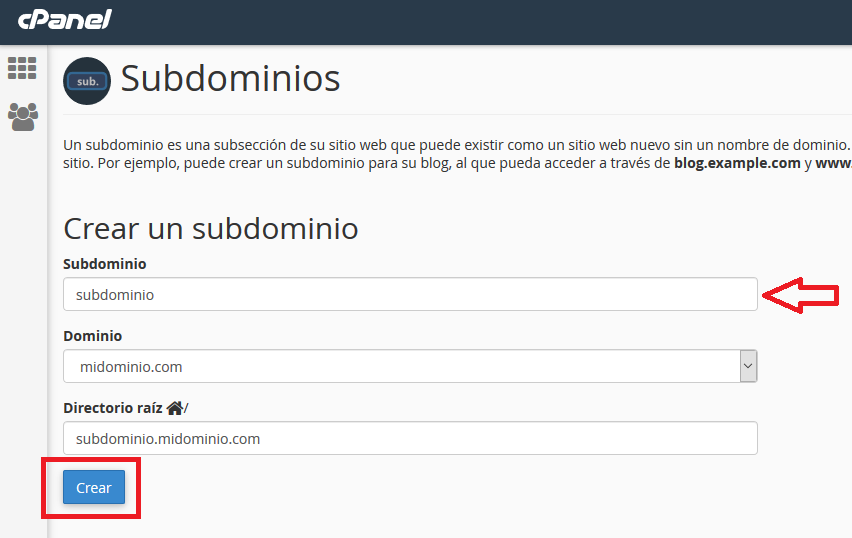 Crear subdominios en hosting cpanel