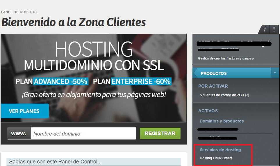 Hosting cpanel en control panel