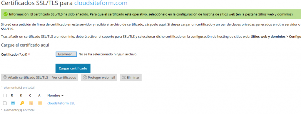 Imagen 4 - Cómo instalar un certificado SSL en Plesk Onyx - Certificados SSL TLS