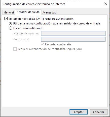 Configurar correo saliente en Outlook 2013