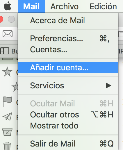 Imagen 1 - Configurar un correo en Mail de Mac OS High Sierra y Mojave Paso 1