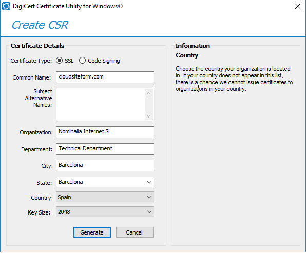 Imagen 2 - Cómo instalar un certificado SSL en Windows Server 2016 Crear CSR en DigiCert