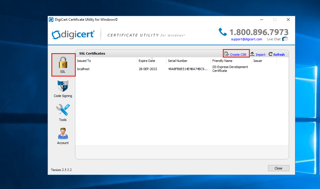 Imagen 1 - Cómo instalar un certificado SSL en Windows Server 2016 DigiCert Utility