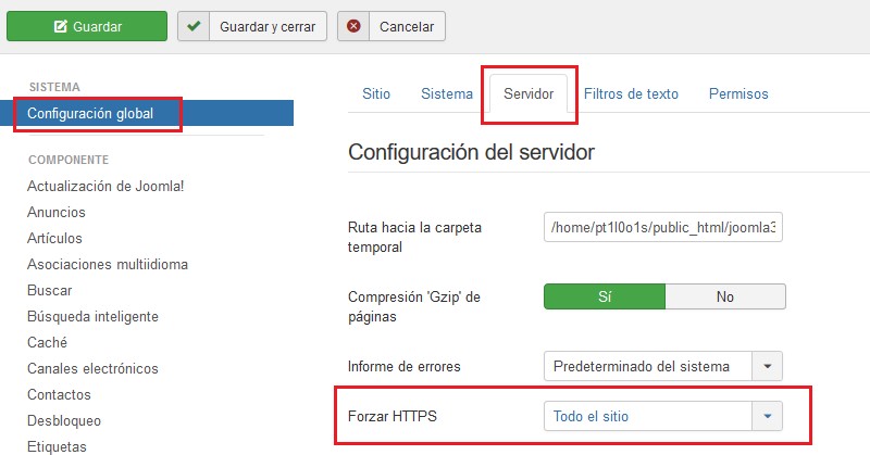 HTTPS en Joomla