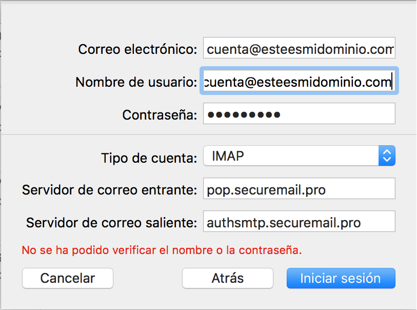 Imagen 4 - Configurar un correo en Mail de Mac OS High Sierra y Mojave IMAP macOS