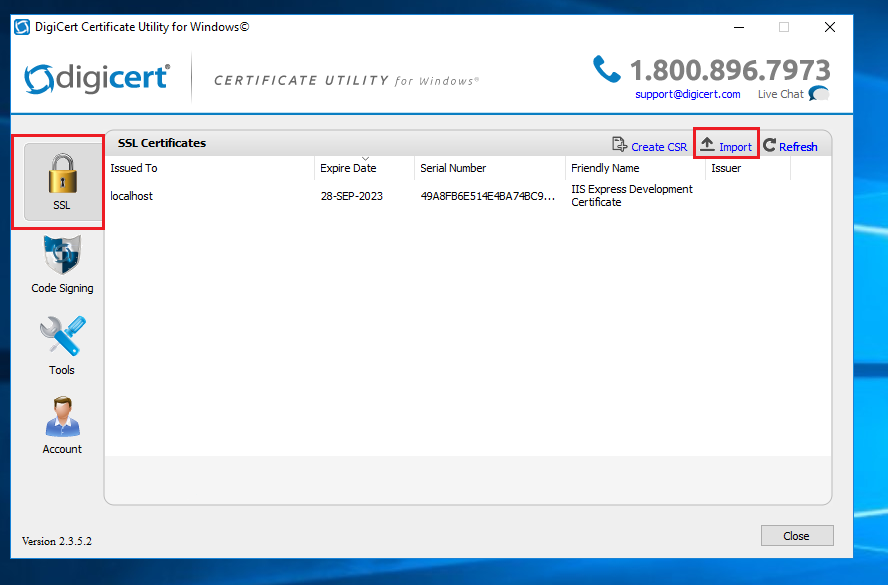 Imagen 6 - Cómo instalar un certificado SSL en Windows Server 2016 Importar DigiCert