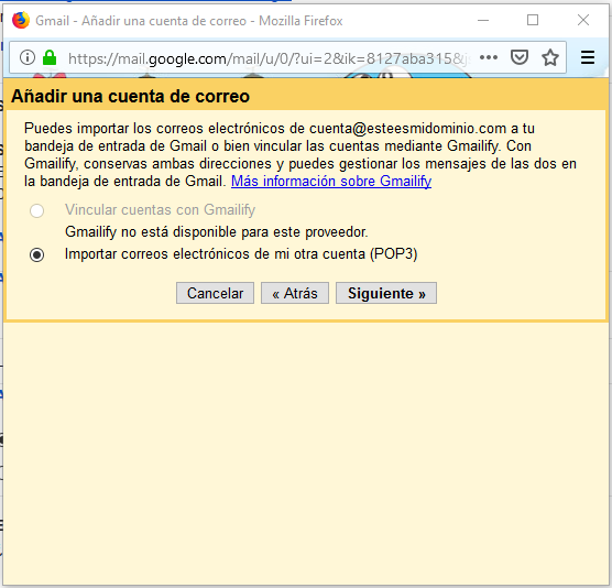 Imagen 4 - Configurar una cuenta de correo de Nominalia en Gmail - Importar POP3