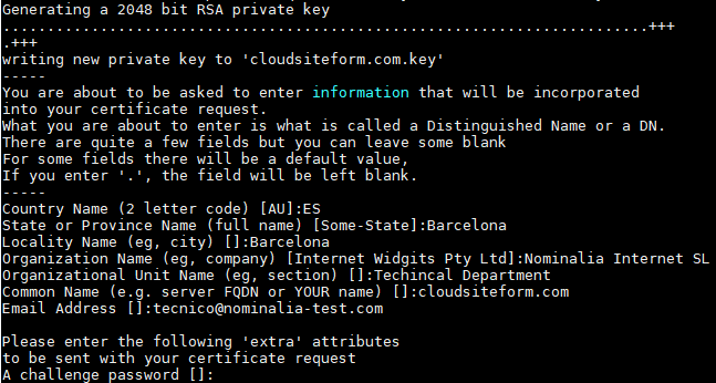 Imagen 2 - Cómo instalar un certificado SSL en Debian o Ubuntu Formulario Ejemplo Consola