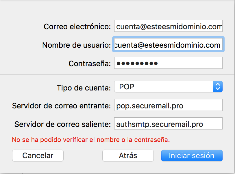 Imagen 5 - Configurar un correo en Mail de Mac OS High Sierra y Mojave POP macOS