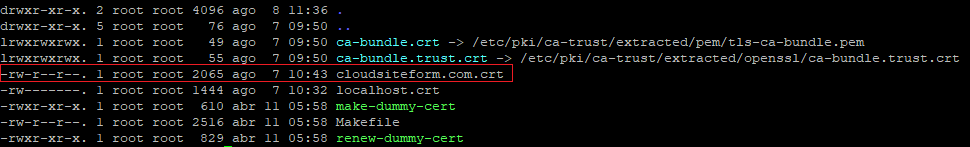 Imagen 8 - Cómo instalar un certificado SSL en CentOS 7 Ruta certs