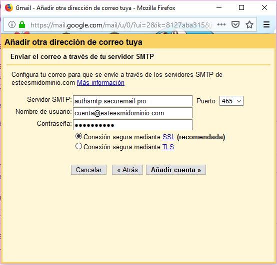 Imagen 8 - Configurar una cuenta de correo de Nominalia en Gmail - SMTP