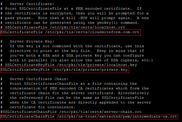 Imagen 12 - Cómo instalar un certificado SSL en CentOS 7 IP Server Certificate Chain Private Key
