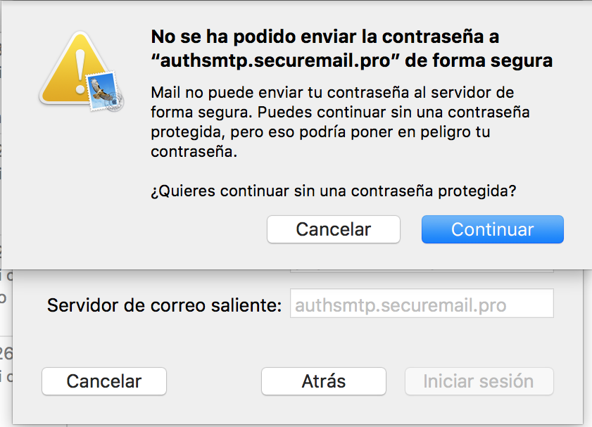 Imagen 6 - Configurar un correo en Mail de Mac OS High Sierra y Mojave Ventana emergente