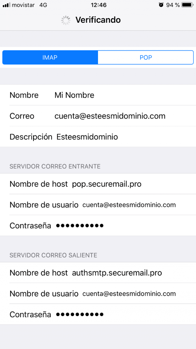 Imagen 6 - Configurar correo en iPhone o iPad (y iPod) Verificando