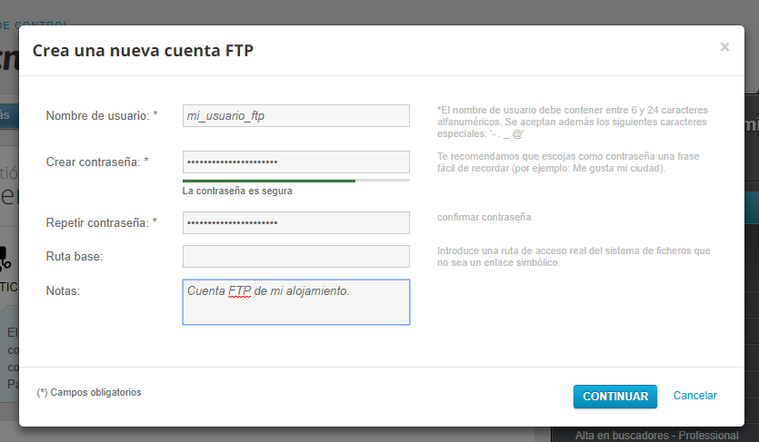 Crear usuario ftp en el alojamiento del dominio de Nominalia