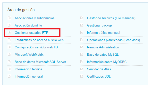 Gestionar FTP panel de control Nominalia