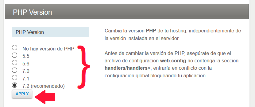 versiones php disponibles