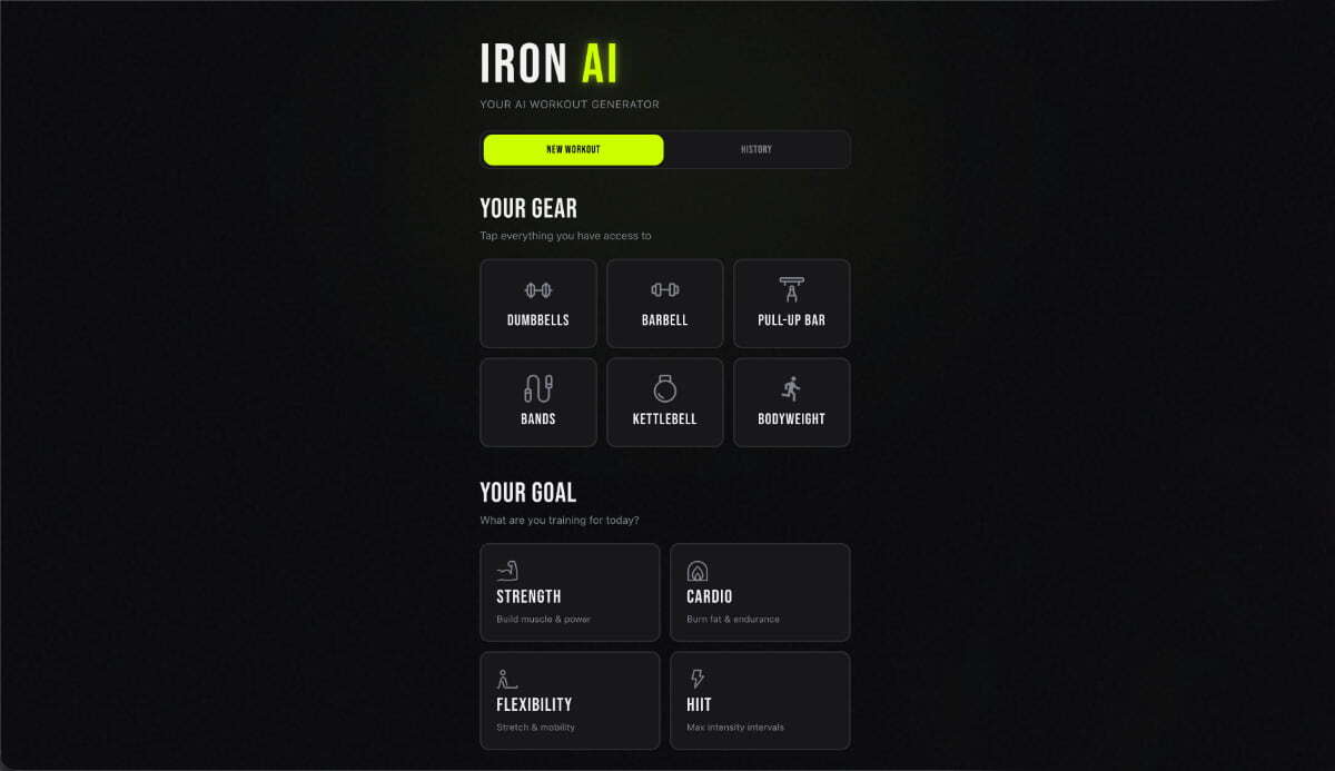 Generador de entrenamientos con IA creado con Macaly AI Builder
